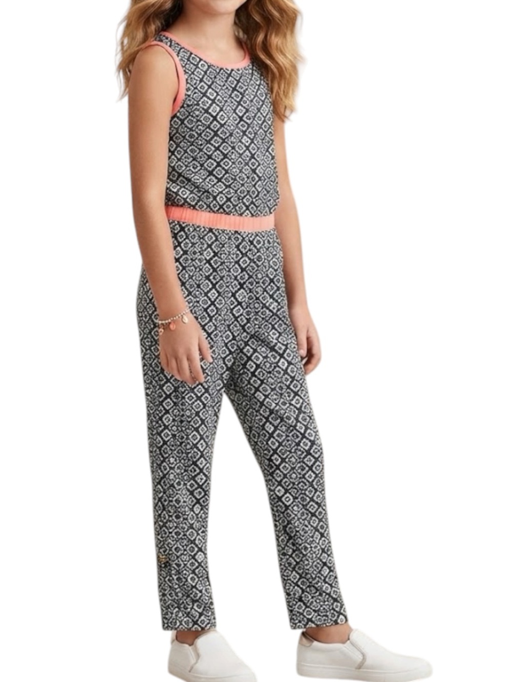 ZUNIE Nordstrom Geo Print Jumpsuit Back Bow Girls Size 10Y